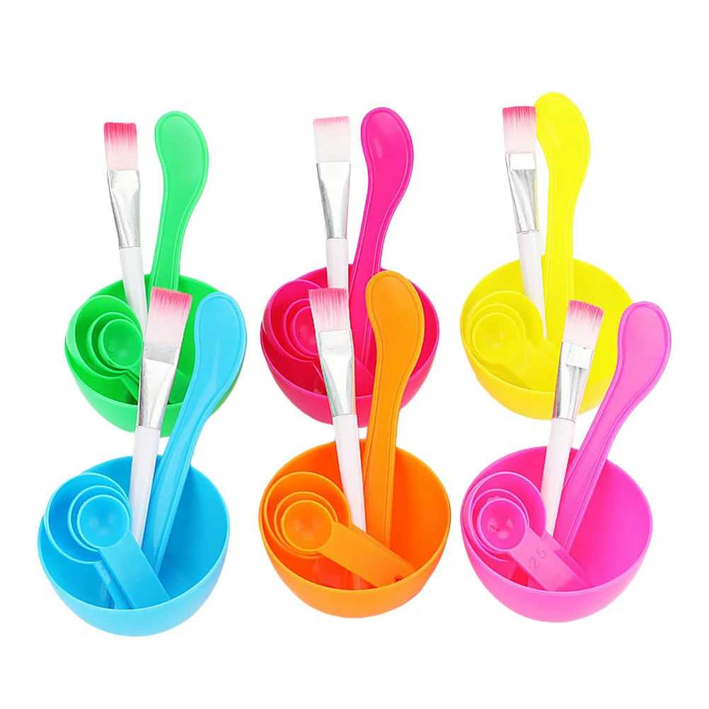 

6 Sets Face Mask Bowls Practical Plastic DIY Mask Brush Spoons Facial Mask Tool Set
