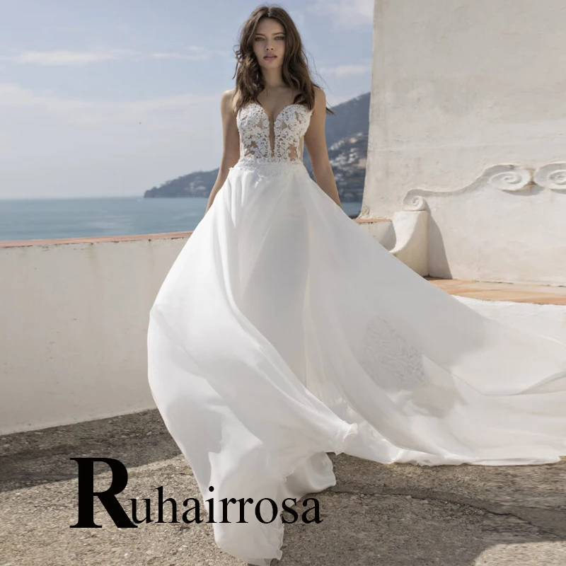 

Ruhair Strapless Detachable Cape Wedding Dresses A-Line Tea-Length For Women Appliques Lace Robe De Mariée Formal Brides Gown