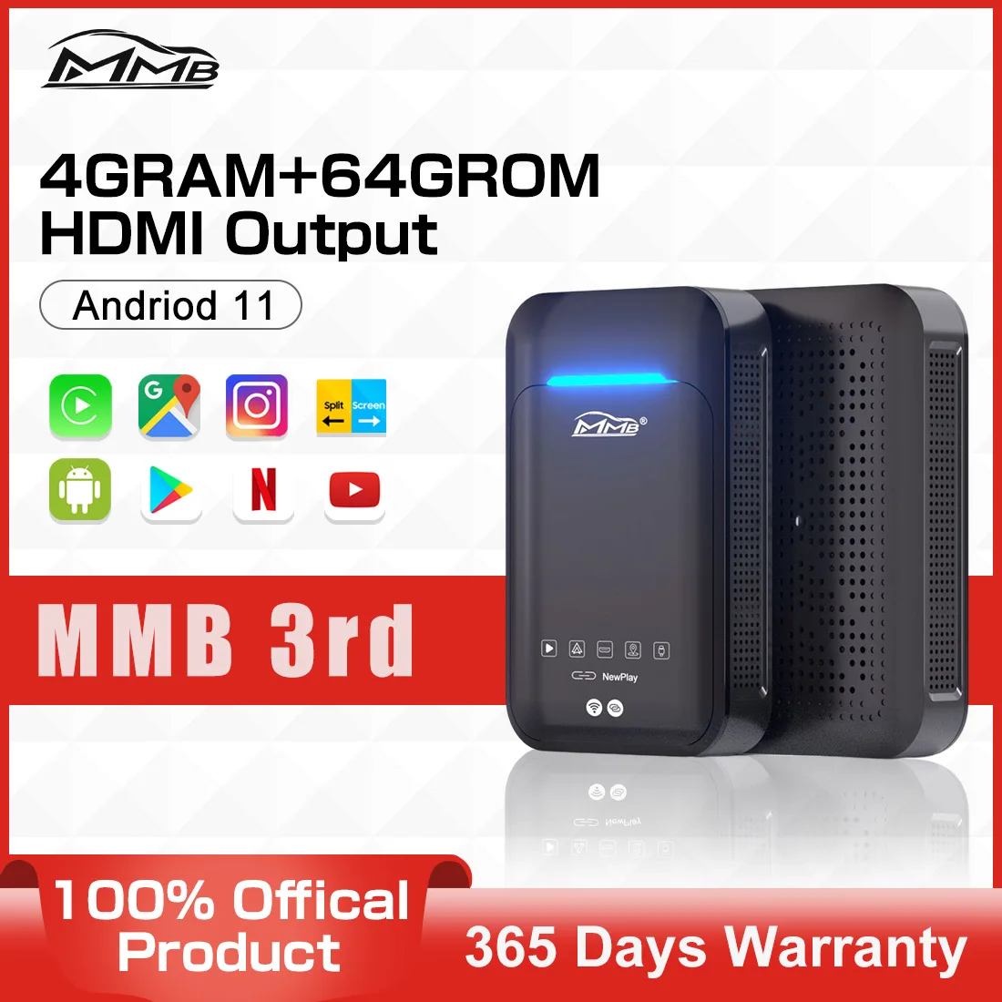 

MMB Carplay Ai Box беспроводной Android автомобильный ключ HDMI TV Netflix потоковая коробка для видео адаптер Apple Carplay Автомобильная интеллектуальная систем...