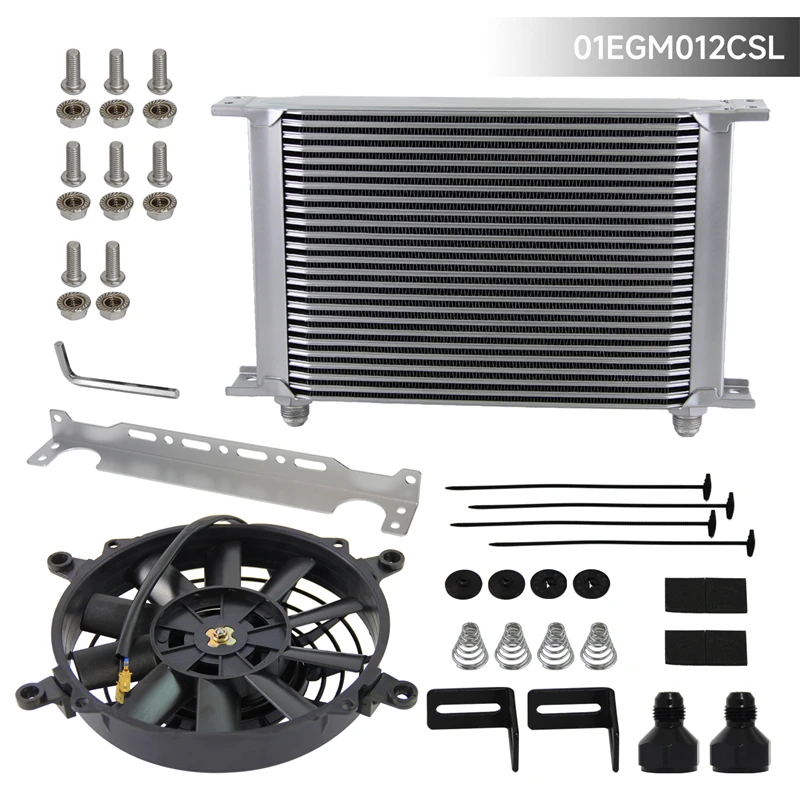 

Universal 25 Row AN8 Engine Oil Cooler w/ 2PCS AN8 To AN6 Fittings+ 7" Electric Fan+ Fitting Adapter Black/Silver For bmw n54