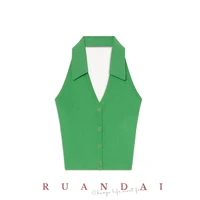 sexy backless solid color camisole for ruandai 2022 summer new hanging neck type top sleeveless knitted undershirt female