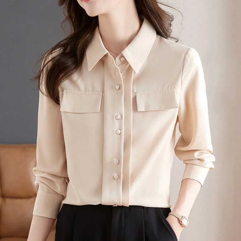 Женская рубашка модная однотонная элегантная офисная женская на пуговицах