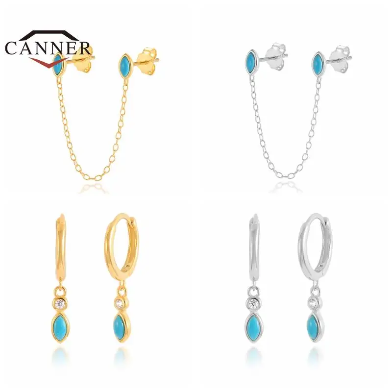 

CANNER 925 Sterling Silver INS Horse Eye Turquoise Piercing Huggie Ear Stud Earrings for Women Earings Fine Jewelry Accessories