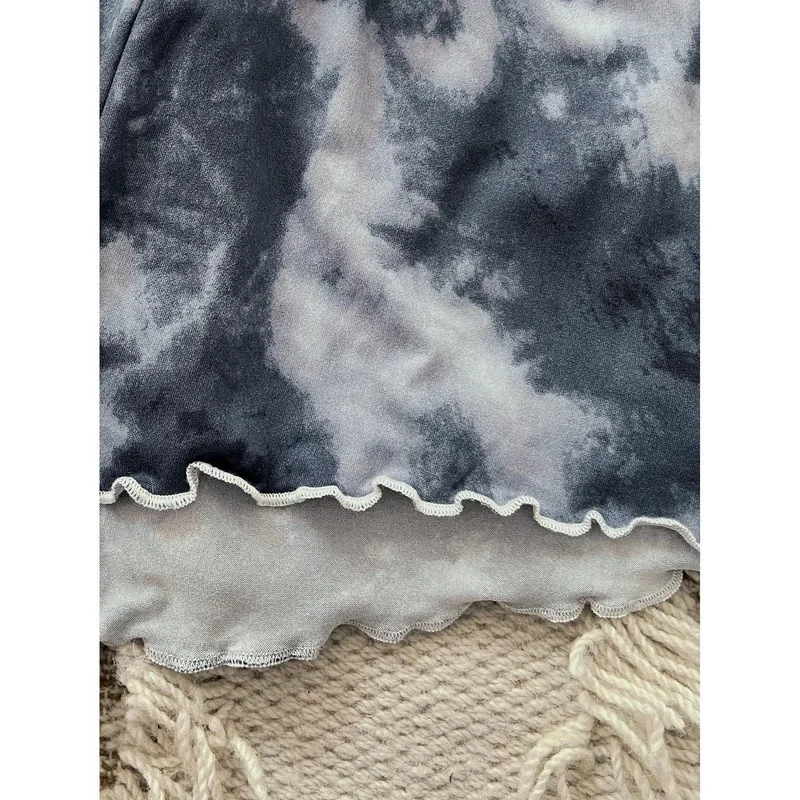 QWEEK Home Suit for Women Set Woman 2 Pieces Spring Summer Pajamas Printed Tie Dyed Home Clothes Pijamas Pyjama Stringy Selvedge