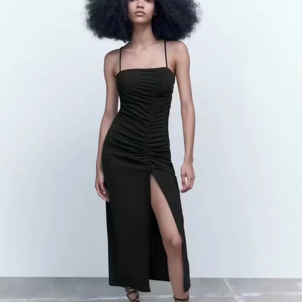 

Женское плиссированное платье средней длины, привлекательное облегающее платье на завязках с разрезом, лето 2022