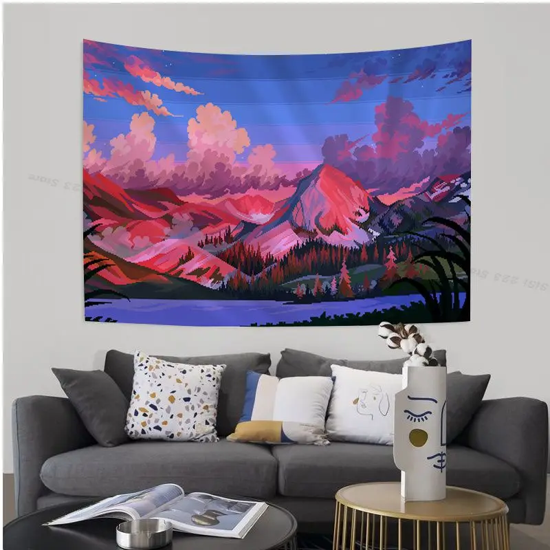 Kawaii Pixel пейзаж аниме гобелен японский настенный дешевый хиппи |