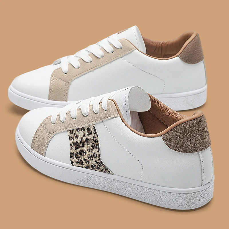 2022 New Woman Casual Shoes Fashion Leopard Design Skate Shoes Breathable Lace-up Simplicity All-match Non-slip Flat Sneakers