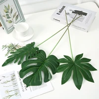 3pcs artifical green plant pu real touch palm leaf summer aluha party decoration birthday wedding baby shower event home decor