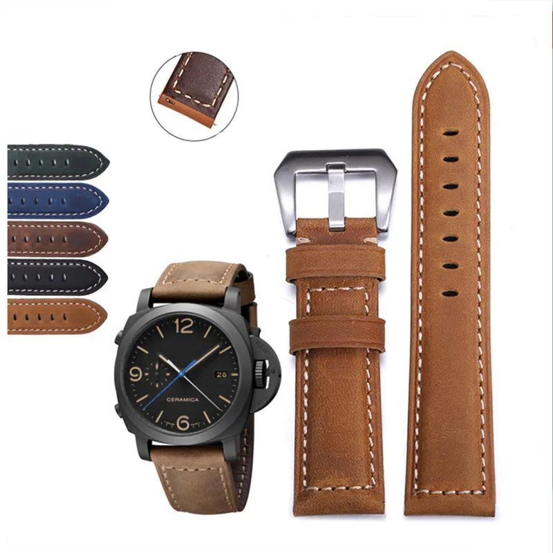 Quick Release Leather Watch Strap For Panerai Pam111/441 Cowhide Genuine Leather 22mm 24mm 26mm Crazy Horse Watch Band