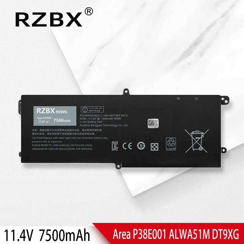 

RZBX DT9XG New Laptop Battery For Dell Area-51m ALWA51M-D1968W D1746W D1968B D1733B D1733PB D1969DB D1766W D1735DB P38E001 90Wh