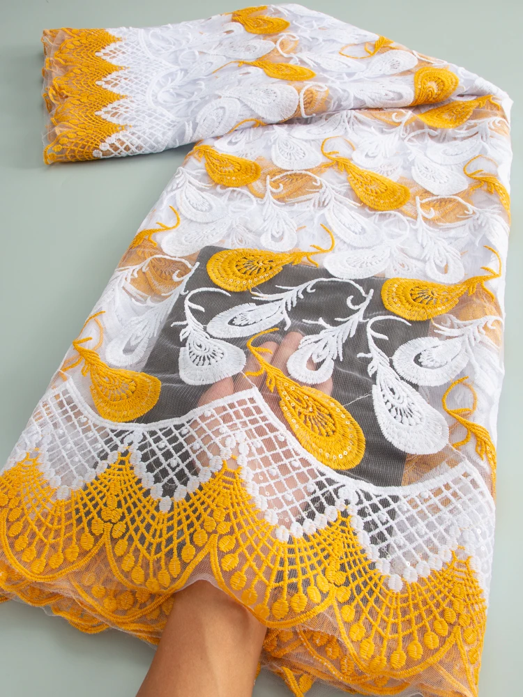 Молочный шелк кружевная ткань 2023 высокое качество африканские блестки сетка