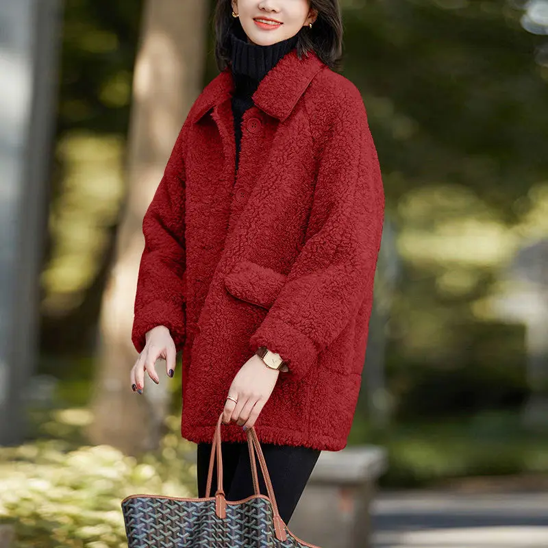 Winter New 2022 Women's Imitate lambswool Jacket Female Coat Mid Long Velvet Thicken High Quality Warm Women Outwear Tops R1467