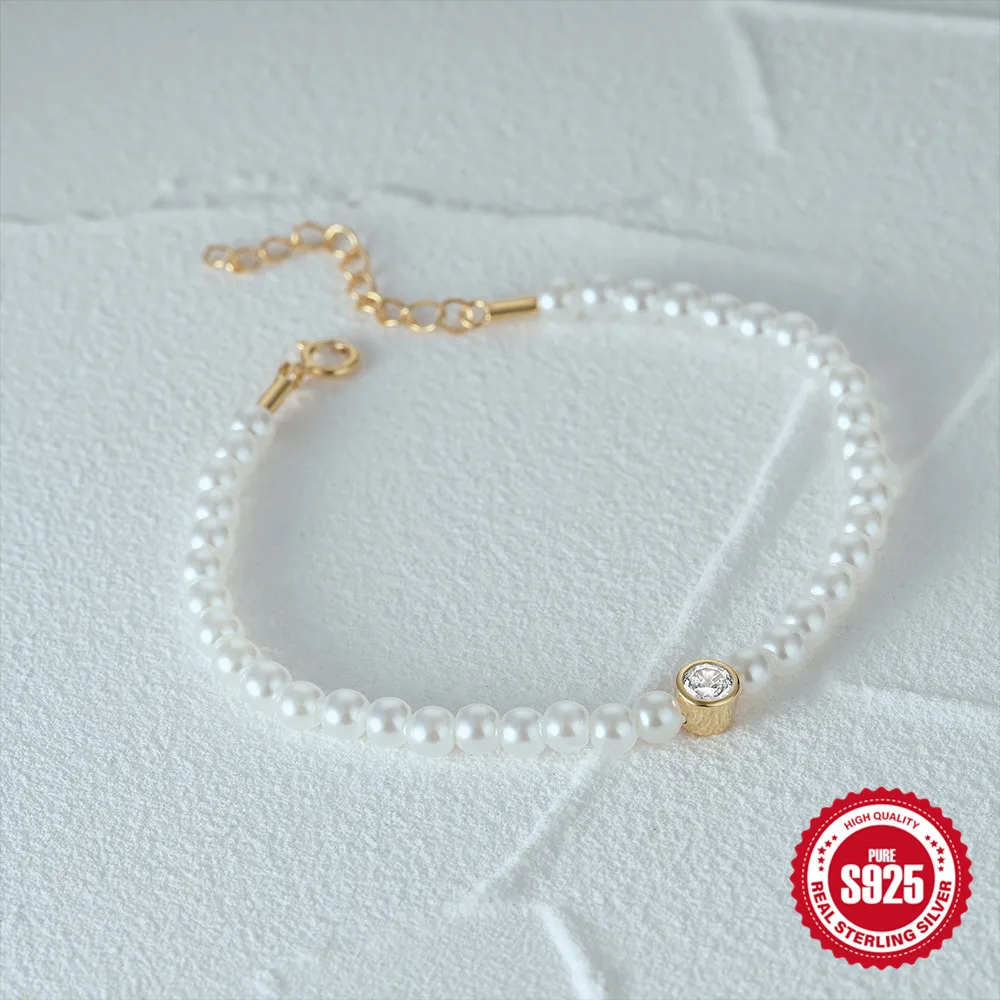 Женский браслет из серебра 925 пробы с натуральным жемчугом