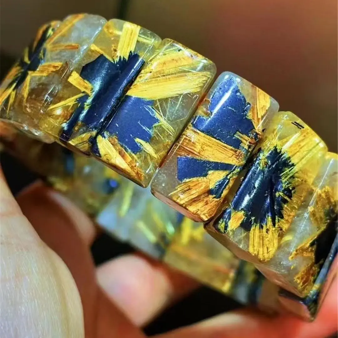 

Natural Gold Rutilated Quartz Bangle Bracelet Jewelry For Woman Man Gift Beauty Crystal 13x7mm Beads Energy Stone Strands AAAAA