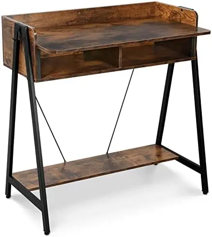 

Desk with Shelf and Drawers - 32 inch Computer Desk Made of Wood and Metal, Home Office Desk for Gaming, Study,Vanity, Laptop De