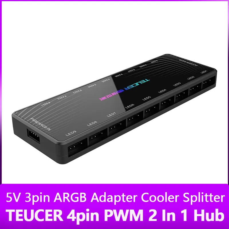 

TEUCER 4pin PWM 2 In 1 Hub and 5V 3pin Water Cooler Splitter Can Plug For Computer Desktop Cooling Fans ARGB Devices Adapter