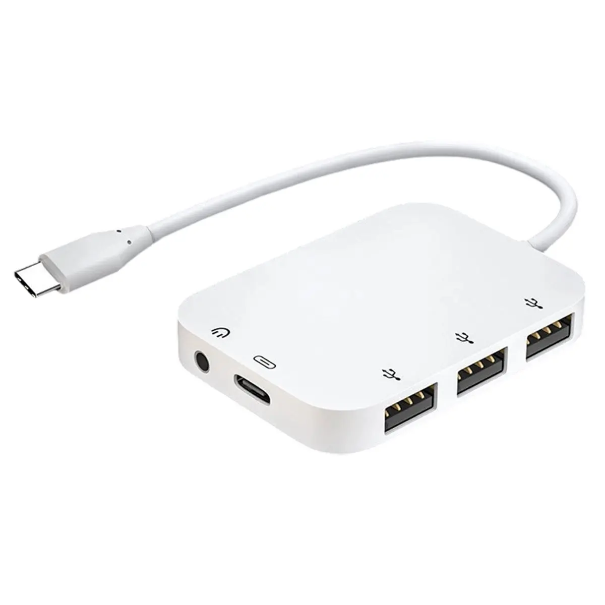 Фото Адаптер-хаб A93P Type-C с 3xUSB/разъемом 3.5 мм для аудио и портом зарядки PD для ноутбуков PixelBook. №1