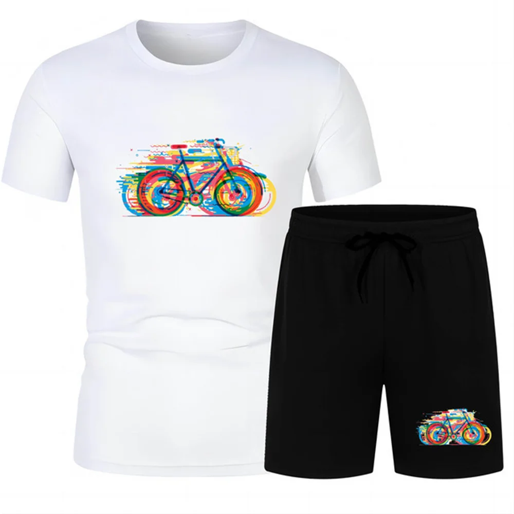 

Plus Size Men's Short Sleeve T-shirt Set Fashion Outdoor Sports Leisure 2D Printing Cycling Men's Round Neck Loose Fit