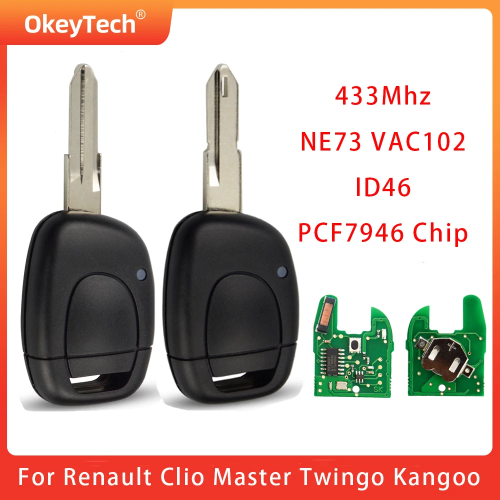 

OkeyTech Car Remote Key For Renault Clio Master Twingo Kangoo 1 button 433Mhz Uncut NE73 VAC102 Blade ID46 PCF7946 Chip Shell