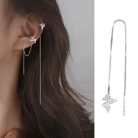 fashion heartbeat ear bone clip earrings for women 2022 trendy long tassel crystal cute romantic wedding party jewelry as gift