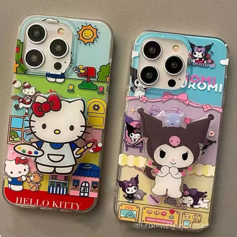 

Kawaii Sanrio Anime Hello Kitty TPU Phone Case Cute Cartoon Kuromi Wooden Horse Lovely Sweet Butterfly All-inclusiveI for Girls