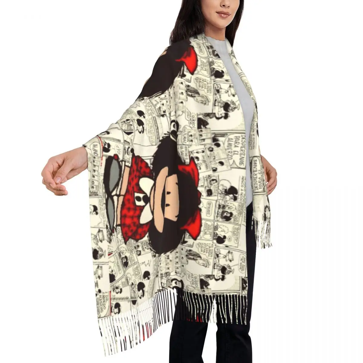 Мультяшный Mafalda шаль накидка для дам зимний большой длинный шарф пашмины шарфы с