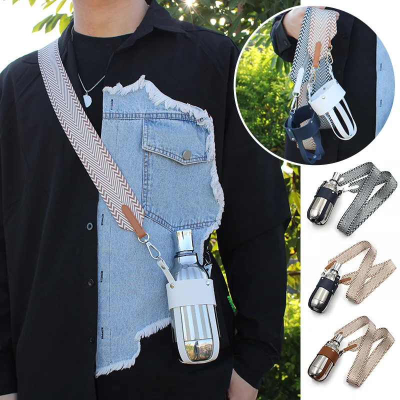 

INS Trendy Creative Cup Holder PU Leather Sleeve Scald Proof Coffee Water Bottle Bag Cup With Shoulder Strap Drink Carrier Cover