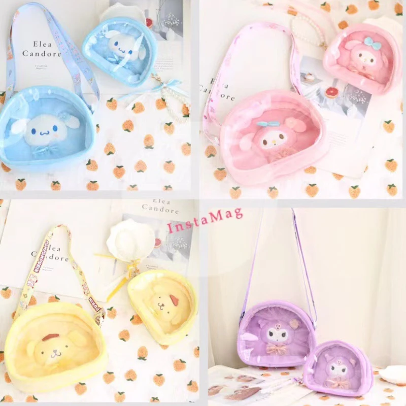 

Kawaii Plush Sanrio Bag Kuromi Melody Cinnamoroll Anime Stuffed Backpacks for Girls Doll Cartoon Crossbody Soft Toy for Children