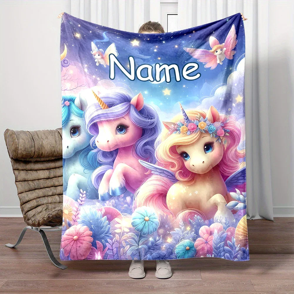 Персонализированное фланелевое одеяло с единорогом теплое и уютное
