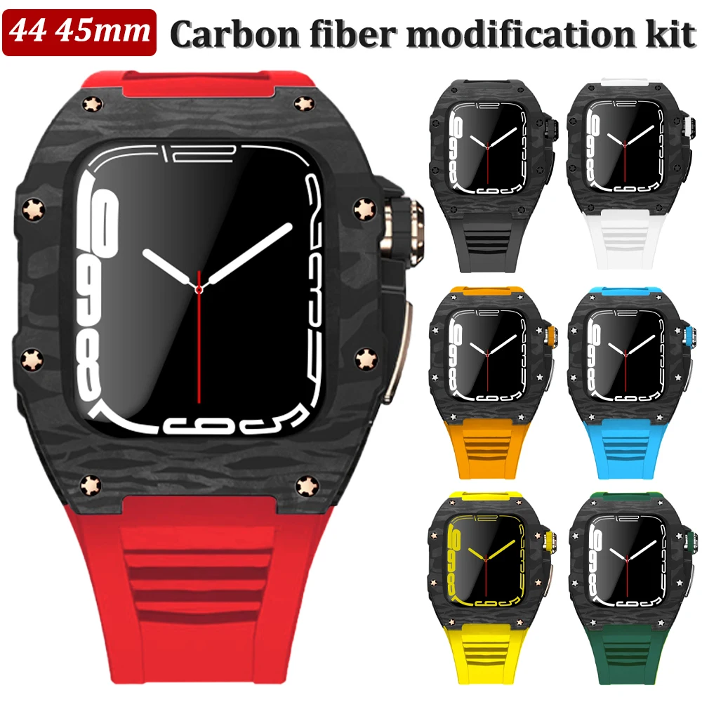 

Комплект для часов Apple Watch Series 8 7 45 мм, резиновый комплект для iWatch 7 45 мм, роскошная металлическая рамка, углеродная крышка