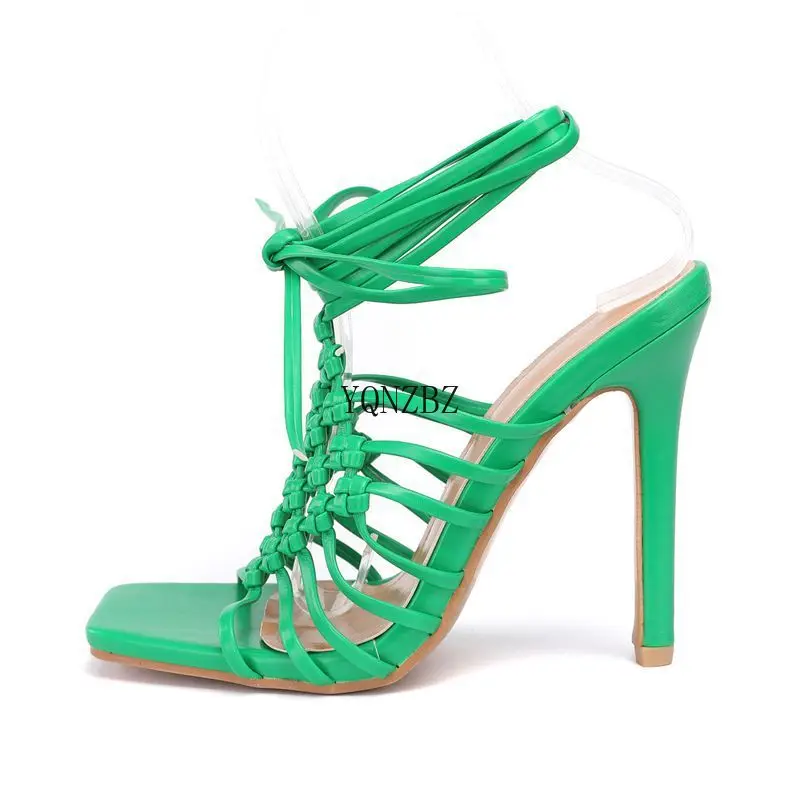 

Women Sandals Shoes High Heels Summer Ankle Strap Cross-Tied White Brown Solid Adult ELEGANT Shoes Women Footwear