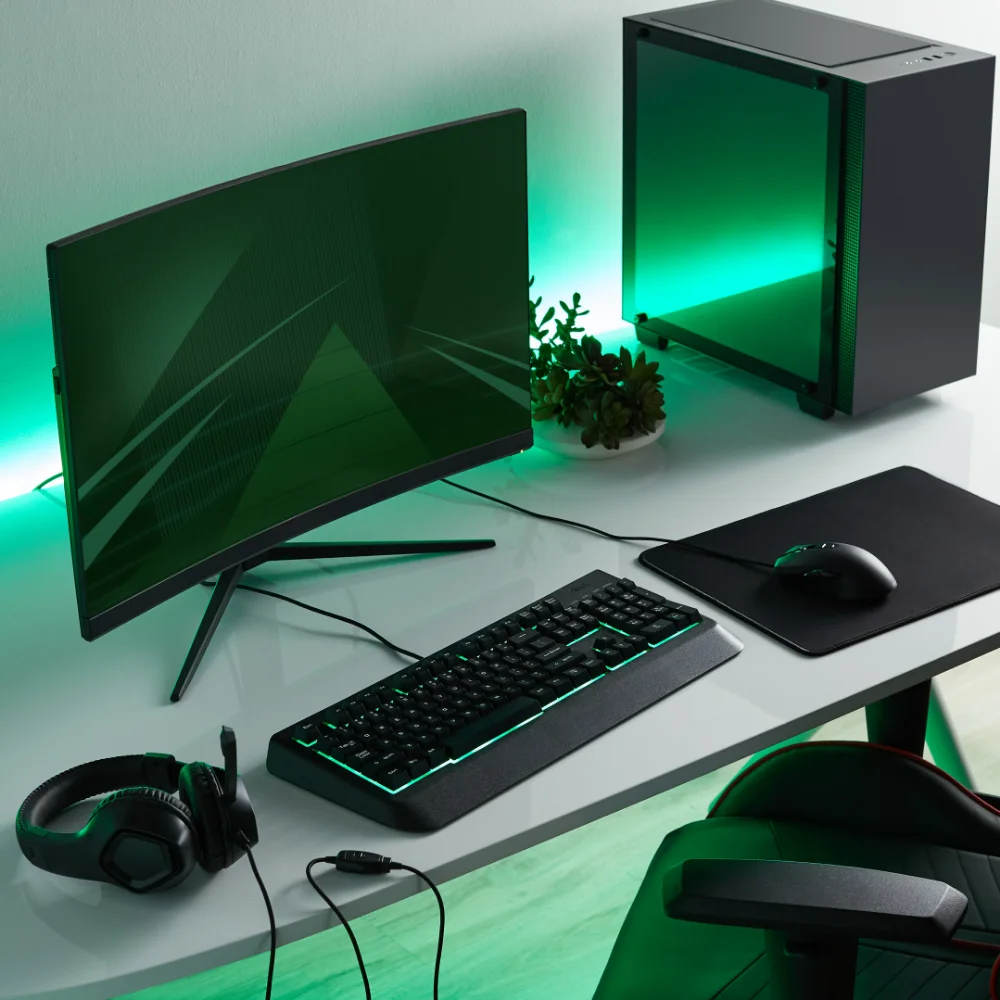 4-PC Gaming Starter Kit with LED Keyboard, Programmable Mouse, Over-ear Headset w/mic and Mouse Pad