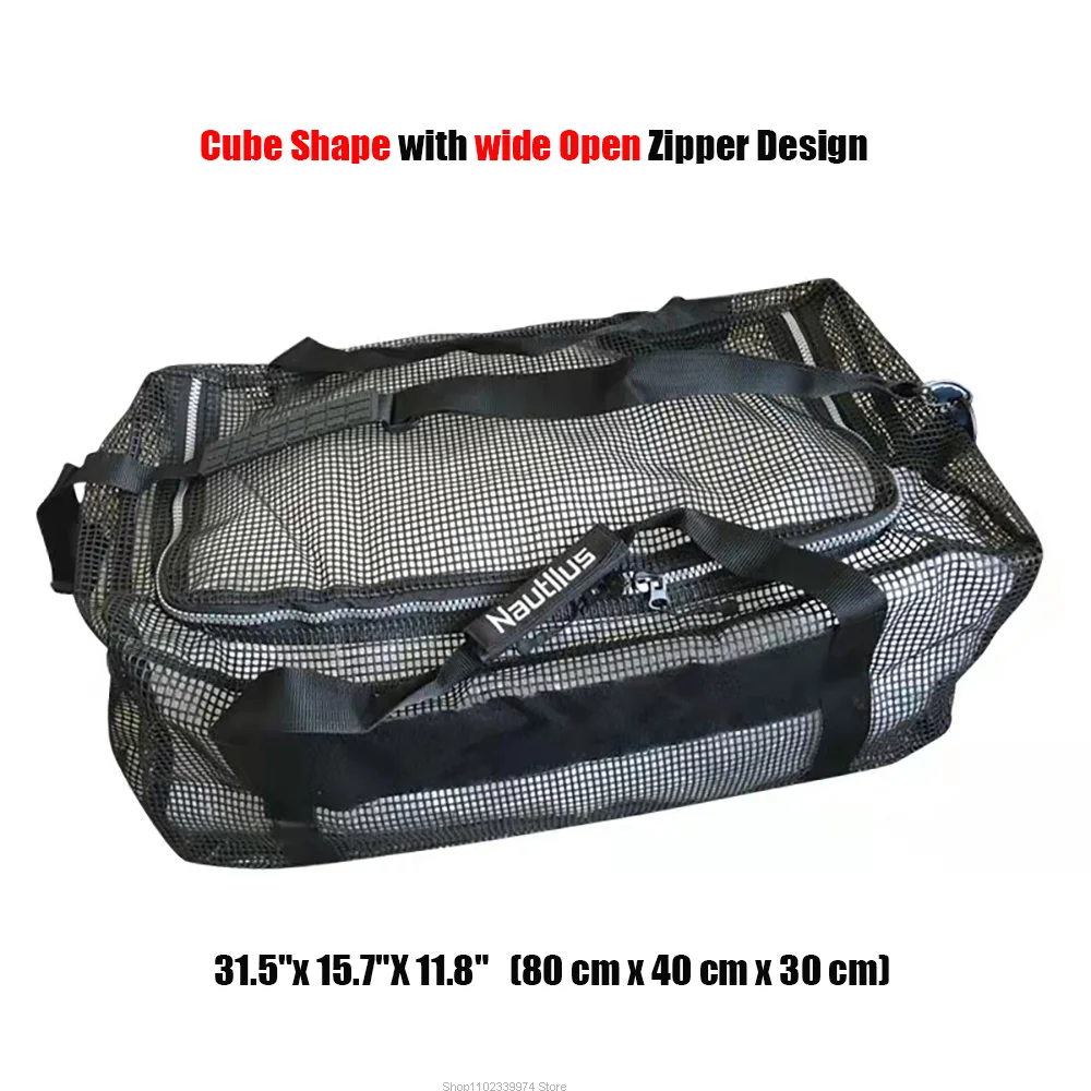 Scuba Divng Equipment Mesh Duffle Bag with Shoulder Strap Extra Large Cube Shape Dive & Snorkeling Gear Mesh Bag for Quick Dry