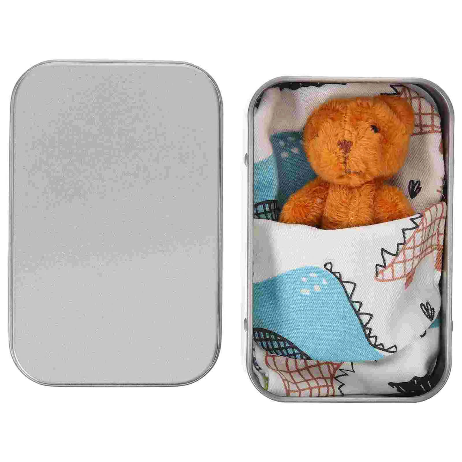 

Kids Room Decor Mini Stuffed Animal Dolls Girls Tin Box Small Bear Ornament Short Plush Figure Toys