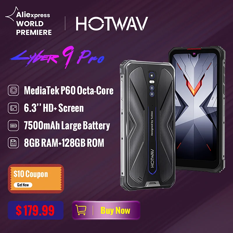 Смартфон Hotwav Cyber 9 Pro 4G повышенной прочности, Восьмиядерный процессор Helio P60, экран 6,3 дюйма, 8 ГБ + 128 Гб, аккумулятор 7500 мАч, телефон с тыловой камерой 48 МП - изображение