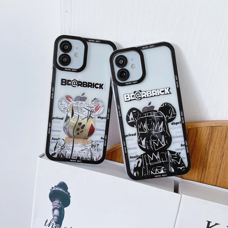 

Fashion Graffiti Bear Transparent Phone Case Cover for IPhone 7 8 Plus 11 12 13 Pro X XR XS Max Shockproof Case