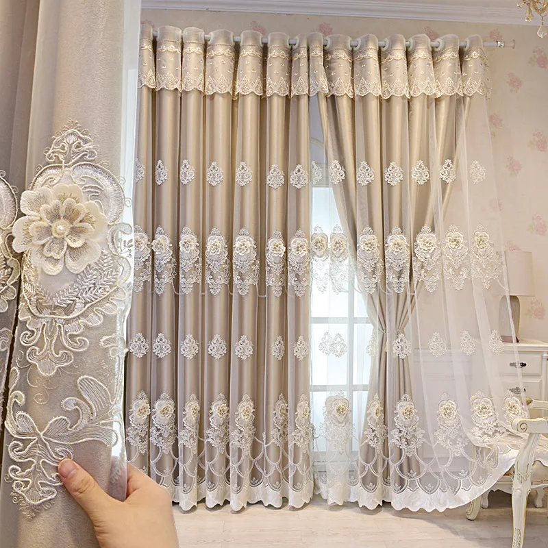 

Simple European double thick blackout fabric yarn one living room bedroom luxury atmosphere embossed embroidery curtains