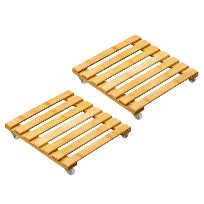 

2X Bamboo Plant Stand With Wheels, Mobile Flower Pot Rollers, Suitable For Outdoor Plant Storage Racks On The Terrace