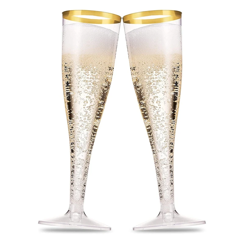 

50Pcs Gold Rim Plastic Champagne Cup Transparent Plastic Baking Cup Fancy Disposable Wedding Party Cocktail Cup