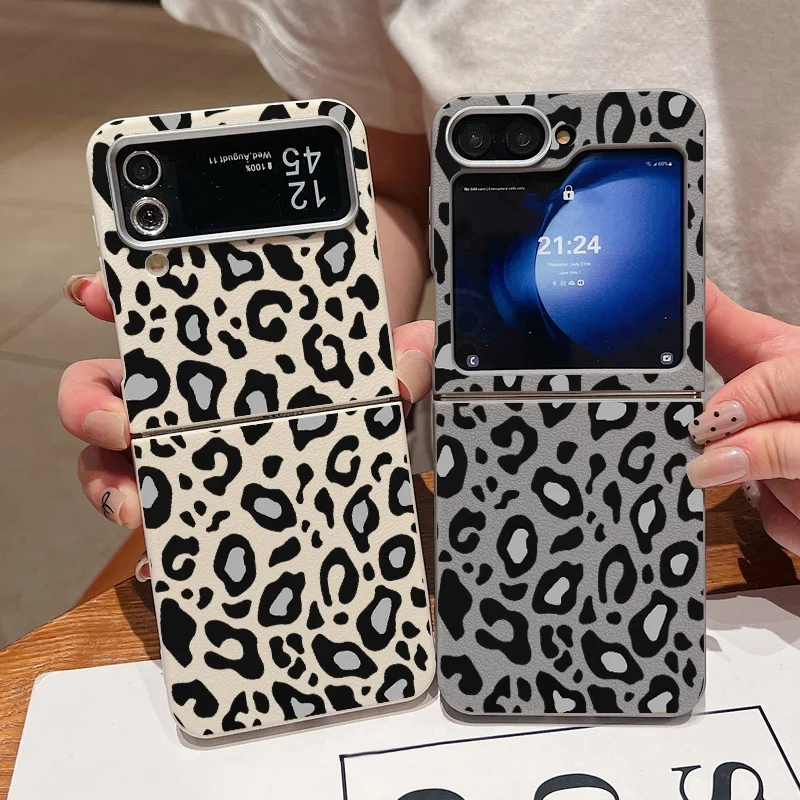 Для Samsung Galaxy Z Flip 6 5 4 3 чехол с леопардовым принтом кожаная текстура мягкий