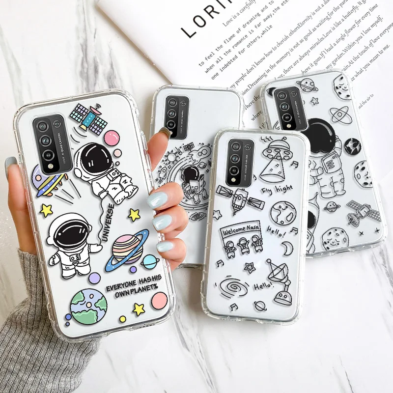 

Phone Case For Huawei P30 Lite Case Silicon Funda Honor 50 60 20 Pro 10X 8S 8X 8A 9C 9X 20s 30S P40 P20 Astronaut Clear Covers