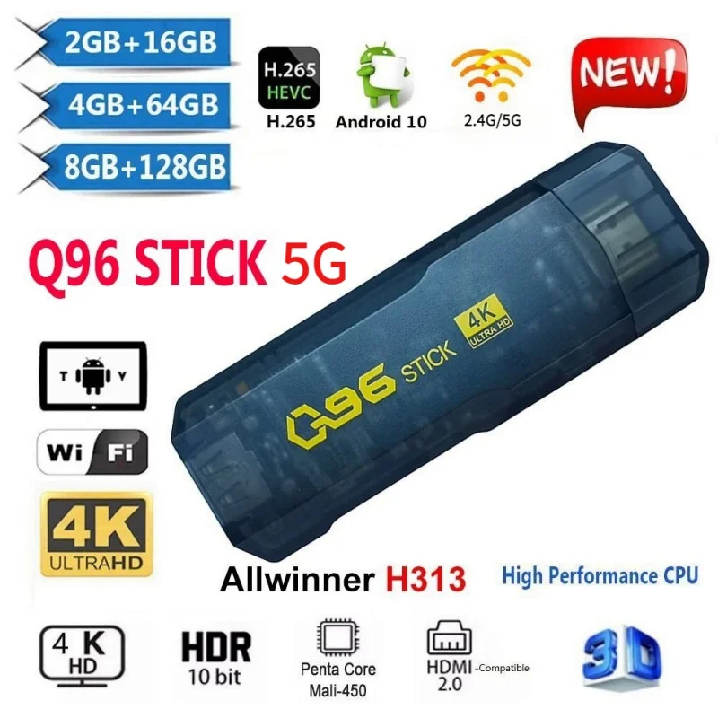 Q96 TV Stick 5G/4G медиаплеер, несколько популярных приложений, Netflix, Youtube, Google Play, Android 10, H313, 4K, HD, Smart TV BOX, бесплатный IPTV