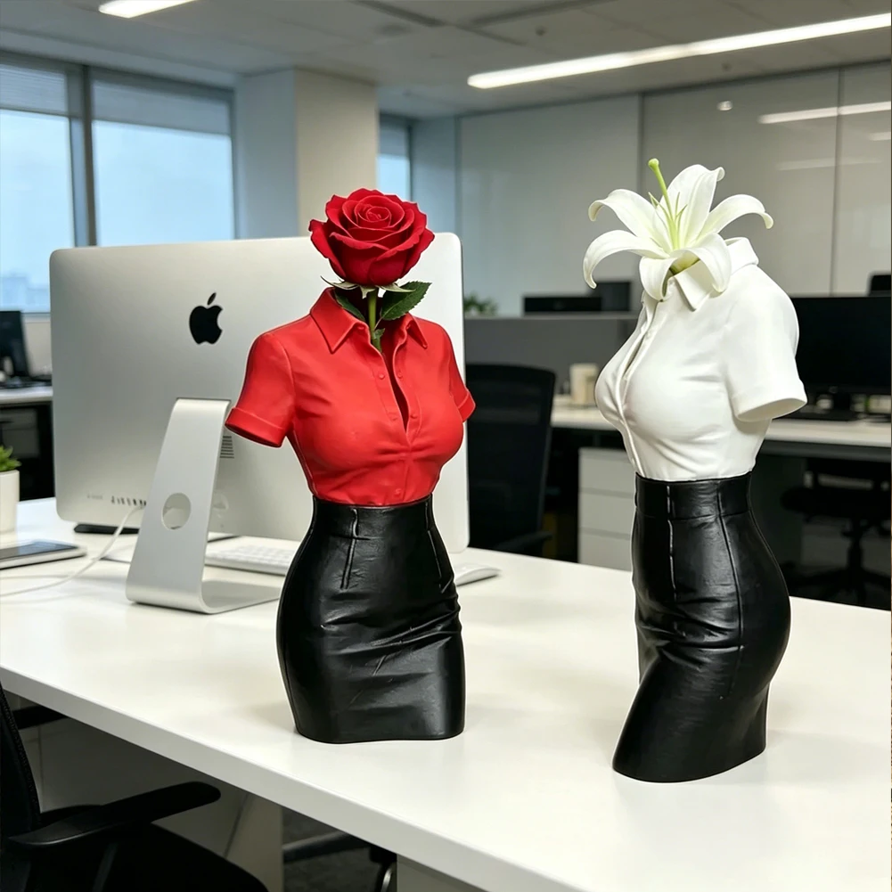 Фото Сексуальная Секретарша: 3D-печатная подставка для ручек и карандашей в виде женского тела, современная художественная скульптура-бюст, креативный цветочный горшок, декор для дома и рабочего стола №1