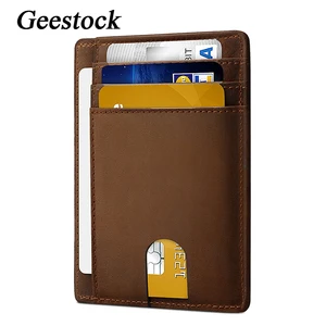 Geestock Men Slim RFID Blocking Card Bags Genuine Leather Wallet Credit Card Holder Purse Money Case