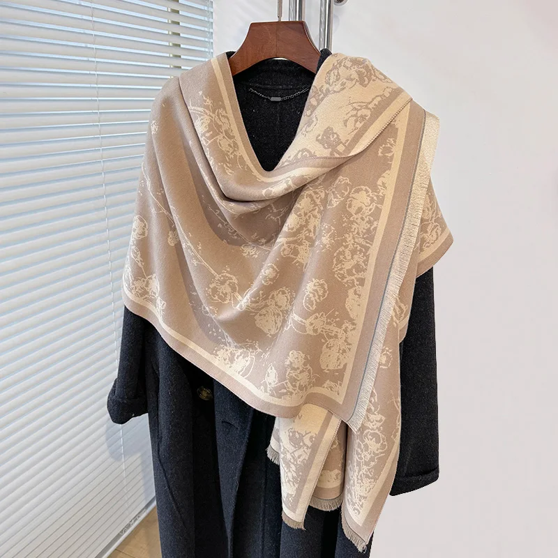 Осень-зима 2024 шарф мечты розы жаккардовый Ретро стиль кашемир ощущение