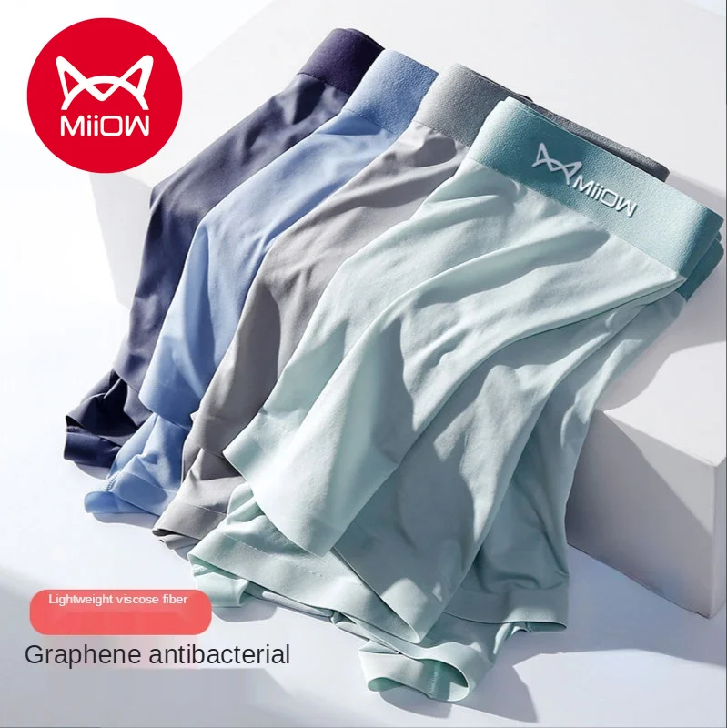 

3 PCS MiiOW Men's Underwear Ice Silk Thin Breathable Four-corner Pants Graphene Antibacterial Sports Unmarked Flat-angle Pants