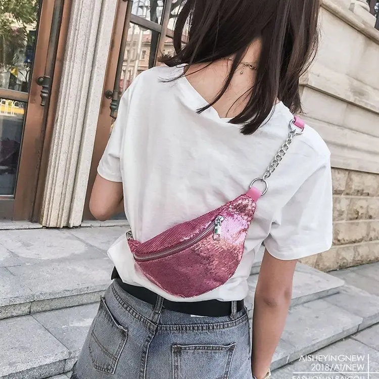 

High Quality Women Fashion Sequins Waist Bag Mermaid Messenger Bag Girl Sexy Chest Bag Multifunctional Shiny Travel Bag