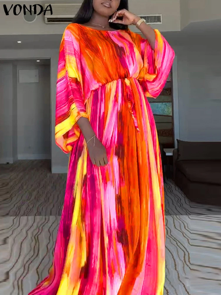 

Элегантное летнее платье-макси VONDA 2022, женский сарафан с винтажным принтом, праздничное платье с поясом, большие размеры