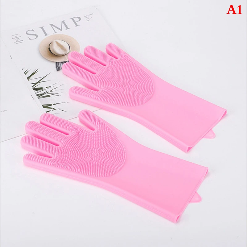 

1Pair Dishwashing Cleaning Gloves Magic Silicone Rubber Dish Washing Glove for Household Scrubber Kitchen Clean Tool Scrub