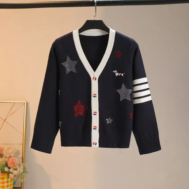 Женский темно-синий кардиган в консервативном стиле вязаный свитер женский